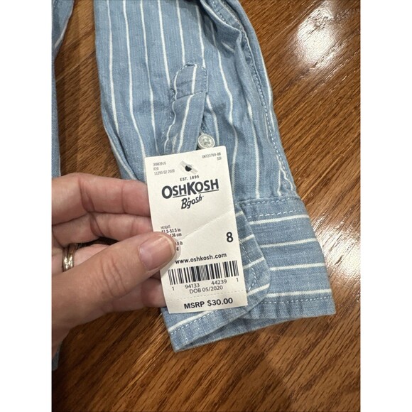 OshKosh Boys Striped Button Down Shirt Sz 8 Cotton Long Sleeve Preppy Comfy NEW - Picture 2 of 7